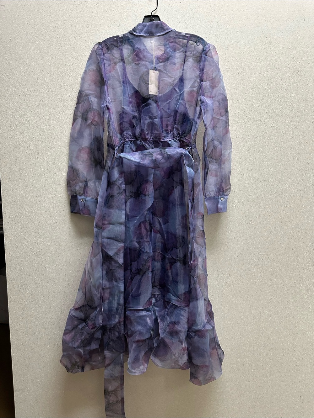 MELLODAY Dreamy Sheer Watercolor Midi Dress Lavender Floral Tie-Waist Midi Dress - Picture 2 of 3